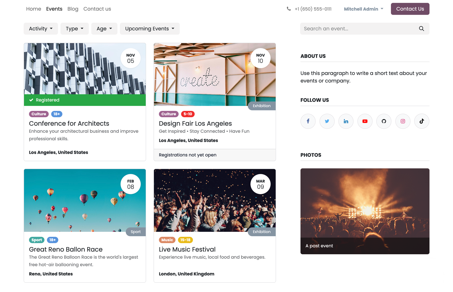 อินเตอร์เฟซ Odoo Events